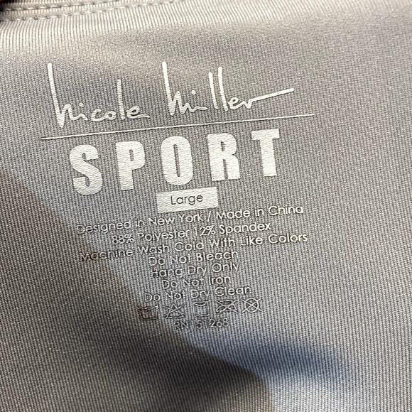 NICOLE MILLER Women's Grey High-Rise Contrast Stripe Mesh Leg Pull-On Crop - Picture 8 of 9